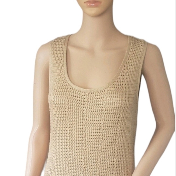 𝅺NEW! CHICO'S Gwendaline Gold Foil Sleeveless Crochet Dress Small. - Picture 1 of 9
